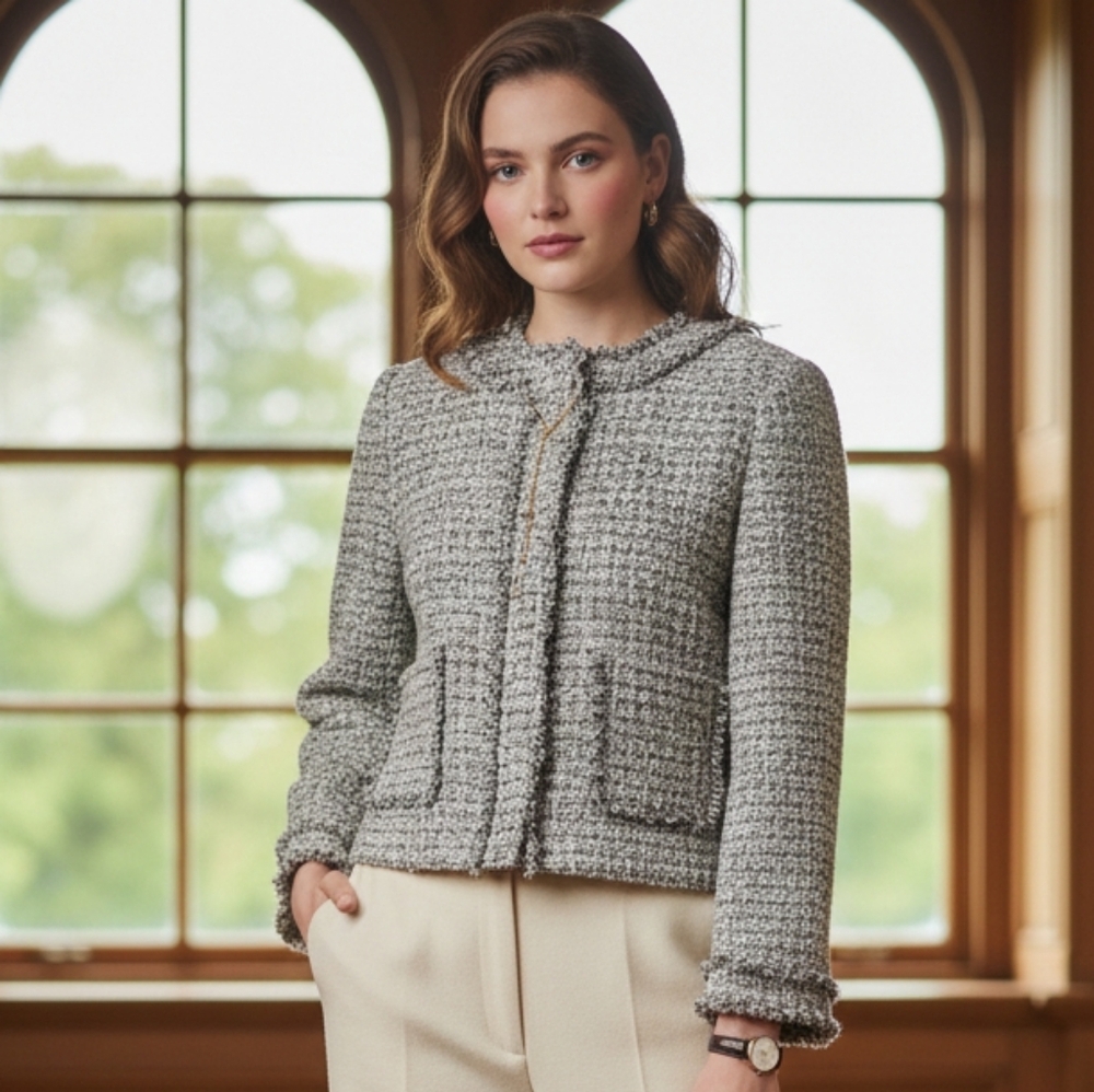 J crew Gray wool blend tweed preppy sweater 12